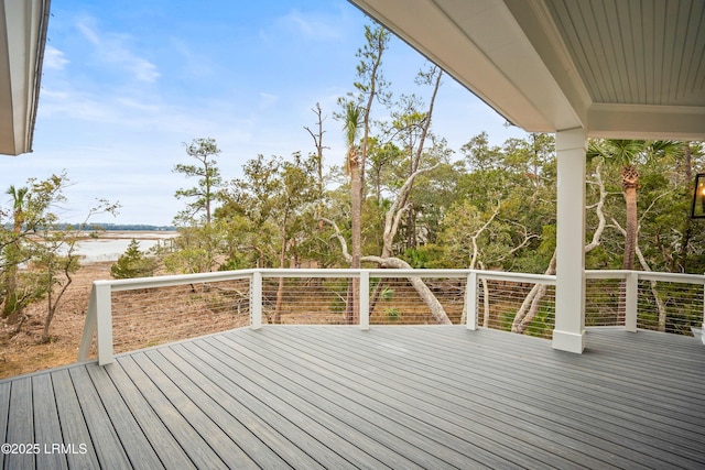 wooden terrace with a water view