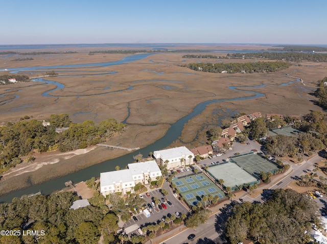 aerial view with a water view