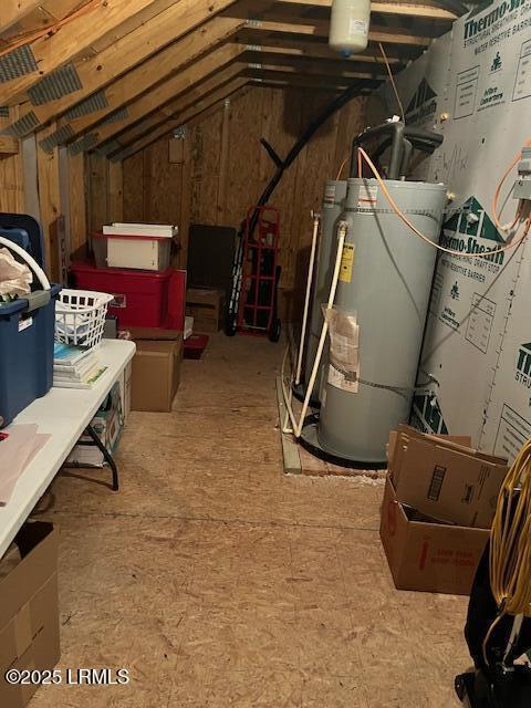 unfinished attic with water heater