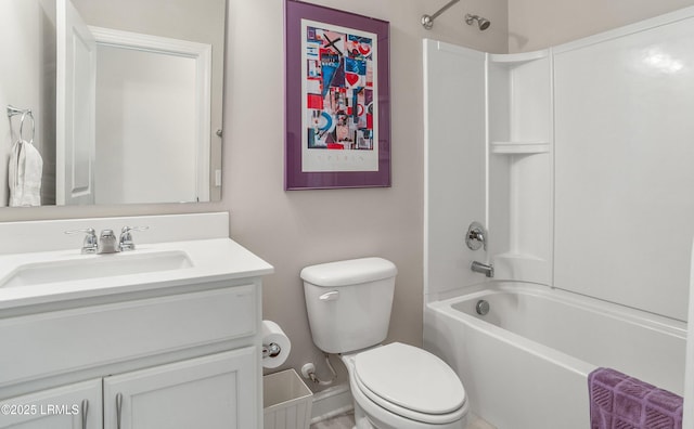 full bath with toilet, vanity, and shower / bath combination