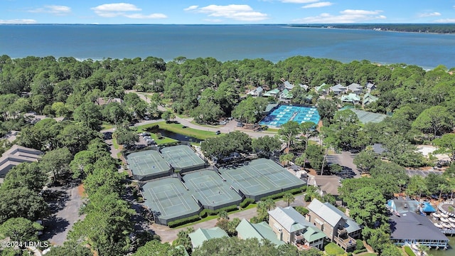 aerial view with a water view