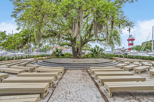 surrounding community featuring a water view