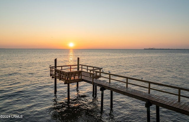 view of dock with a water view