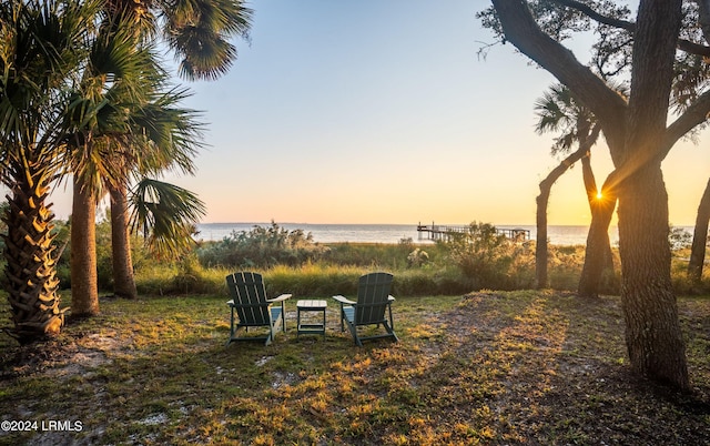 yard at dusk with a water view