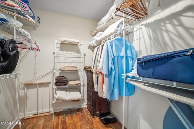 walk in closet featuring dark hardwood / wood-style flooring