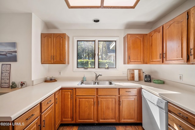 kitchen featuring dishwasher, sink, and hardwood / wood-style floors