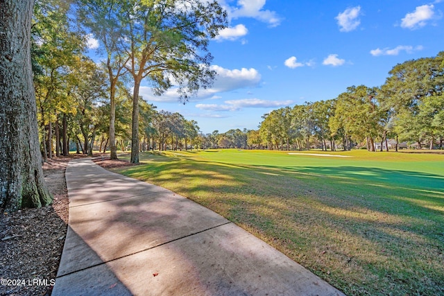 view of property's community with a lawn