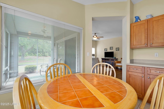 dining area with ceiling fan