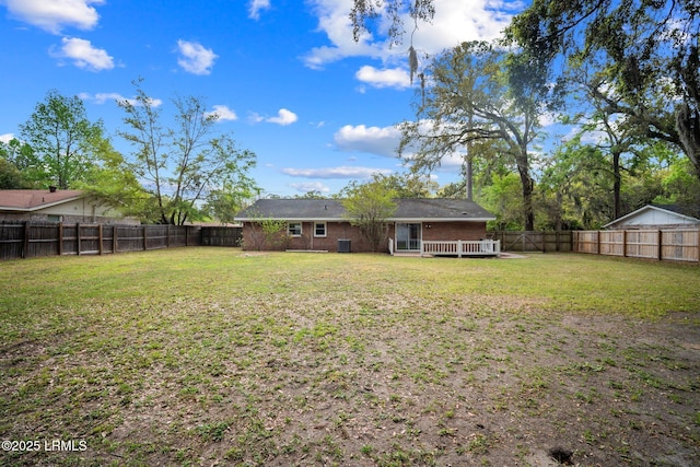 view of yard featuring a fenced backyard