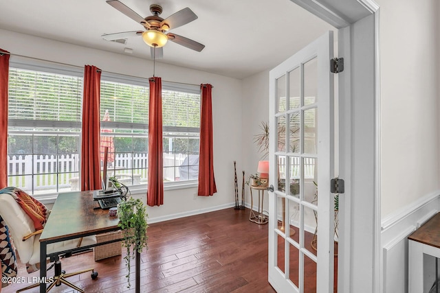 128 Colvin Dr, Okatie, SC 29909 - home office with dark wood-style floors, baseboards, and a ceiling fan
