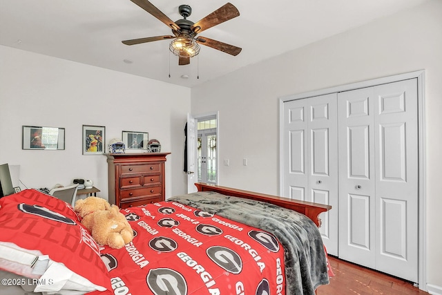 128 Colvin Dr, Okatie, SC 29909 - bedroom with a closet, a ceiling fan, and wood finished floors