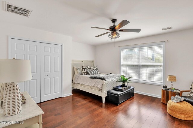 128 Colvin Dr, Okatie, SC 29909 - bedroom with visible vents, a closet, baseboards, and dark wood finished floors