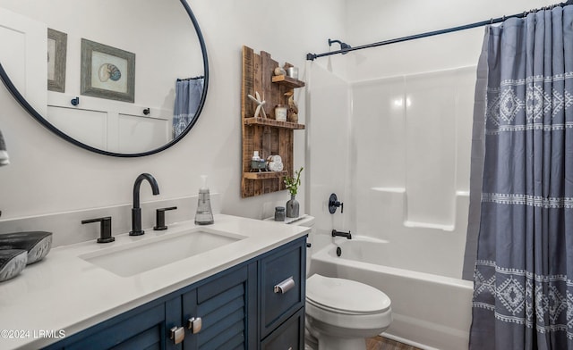 full bathroom featuring vanity, toilet, and shower / bath combo with shower curtain