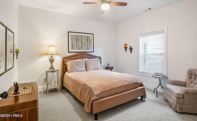 bedroom featuring ceiling fan and carpet flooring