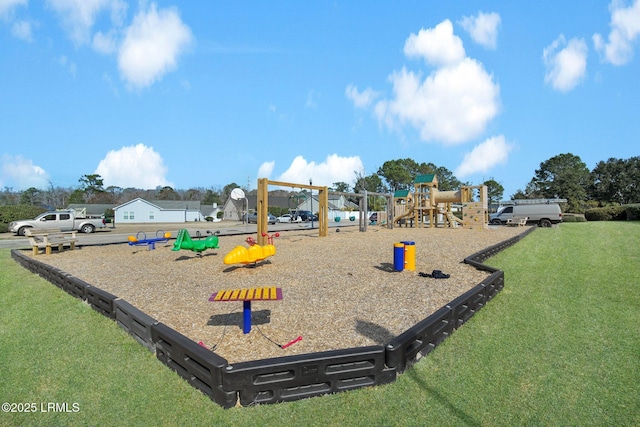 view of play area with a yard