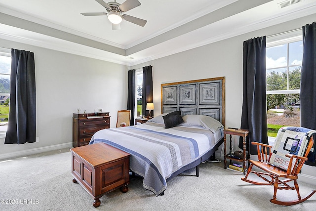 296 Hulston Landing Rd, Bluffton, SC 29909 - bedroom with multiple windows, light carpet, crown molding, and a ceiling fan