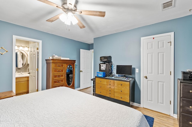 6 Wegeon Ln, Beaufort, SC 29906 - bedroom featuring light wood-style floors, ceiling fan, and ensuite bath
