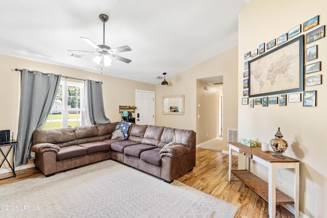 6 Wegeon Ln, Beaufort, SC 29906 - living room featuring wood finished floors, lofted ceiling, and ceiling fan