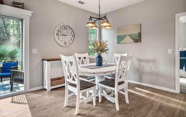 dining area with hardwood / wood-style flooring and a healthy amount of sunlight