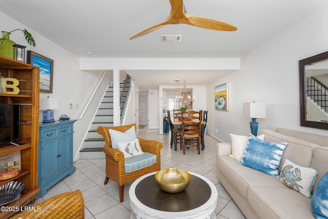 4 Marsh Harbor Dr Unit D, Beaufort, SC 29907 - living area with stairs, light tile patterned flooring, and ceiling fan