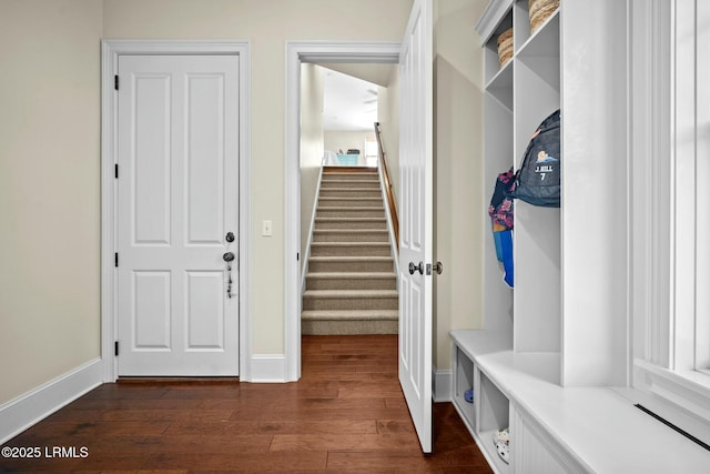 mudroom with dark hardwood / wood-style flooring