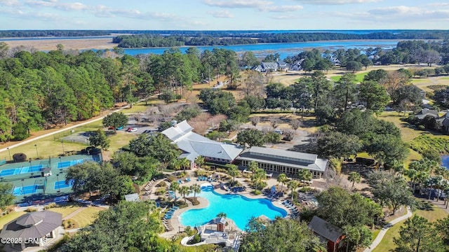 bird's eye view featuring a water view