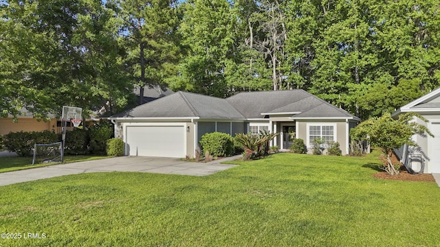 5 Canebrake Ln, Bluffton, SC 29910 - view of front facade with a garage, concrete driveway, a front yard, and roof with shingles