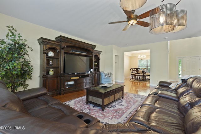 5 Junction Way, Bluffton, SC 29910 - living area with a chandelier, ceiling fan, baseboards, and wood finished floors