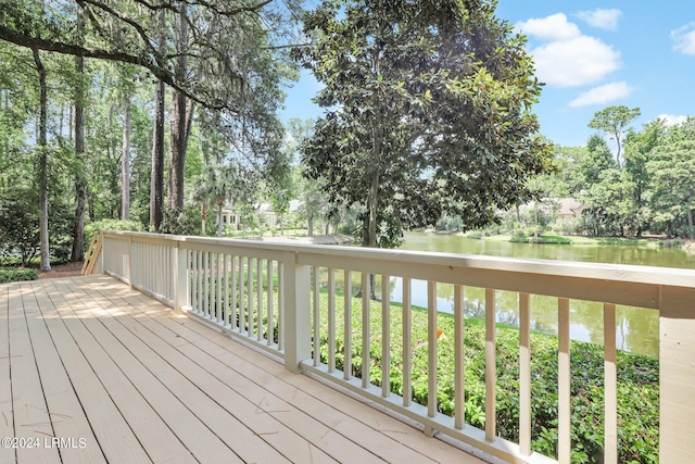 deck with a water view