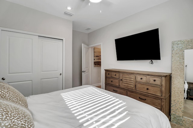 bedroom with a closet and ceiling fan