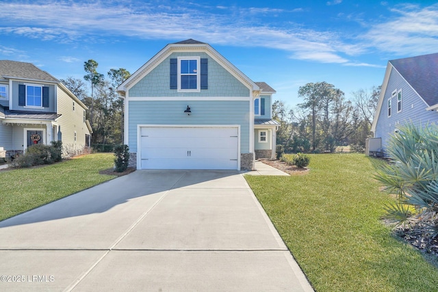 craftsman-style home with a garage and a front yard