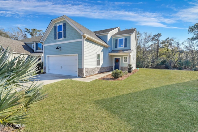 view of front of house featuring a garage and a front lawn