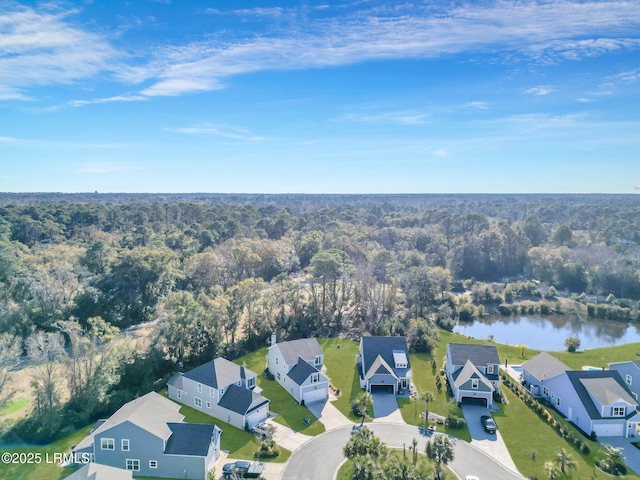 aerial view with a water view