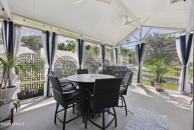 36 Independence Pl, Bluffton, SC 29910 - sunroom with a ceiling fan, lofted ceiling, and outdoor dining space
