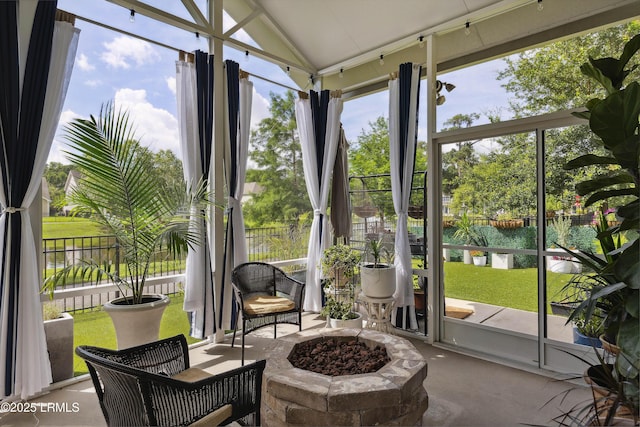36 Independence Pl, Bluffton, SC 29910 - sunroom with a water view, a fire pit, and lofted ceiling