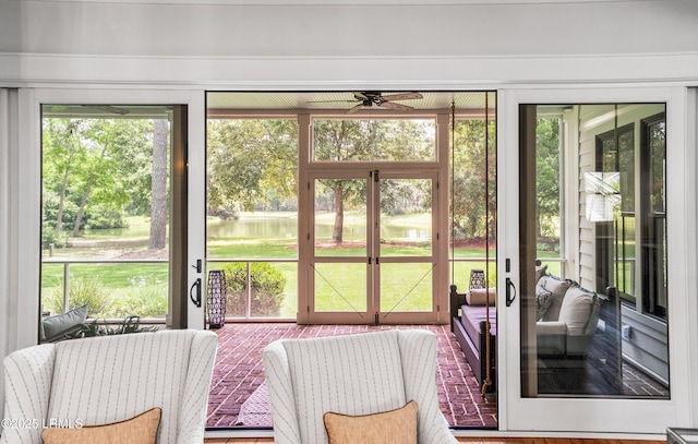 575 Distant Island Dr, Beaufort, SC 29907 - sunroom with a water view and a ceiling fan