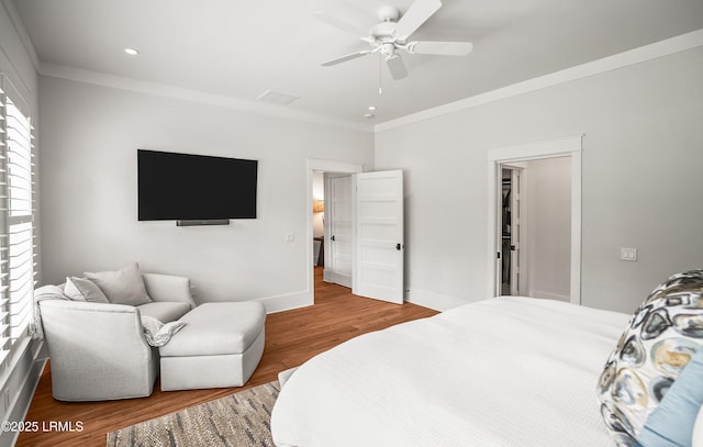 575 Distant Island Dr, Beaufort, SC 29907 - bedroom featuring ornamental molding, wood finished floors, a ceiling fan, and recessed lighting