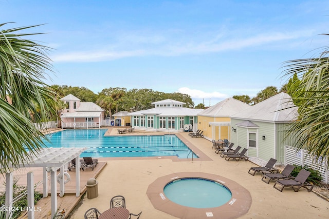 524 Sunsuite, Fripp Island, SC 29920 - view of pool with a hot tub, a pergola, and a patio