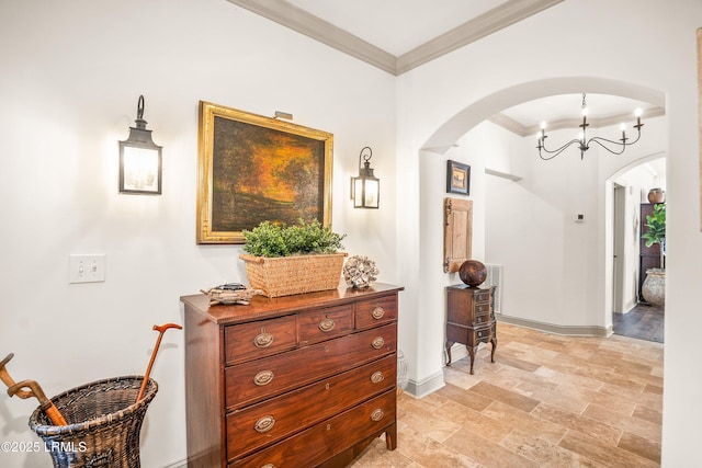 15 Sunset Blvd Unit 1201, Beaufort, SC 29907 - hall with crown molding, arched walkways, and light stone finish floors