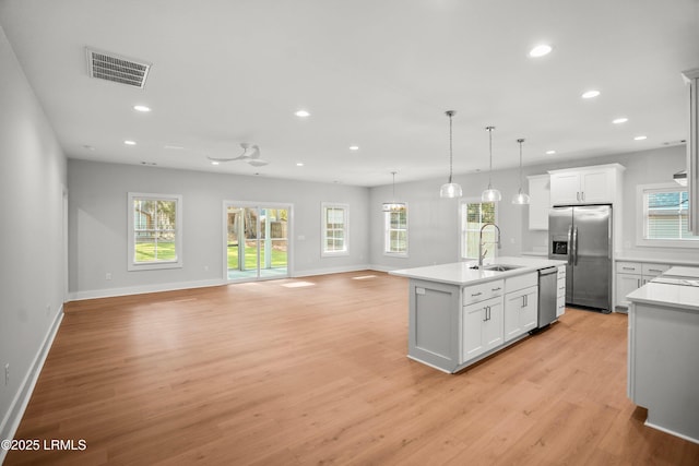12 Meagan Dr, Beaufort, SC 29907 - kitchen featuring stainless steel appliances, a sink, open floor plan, light wood finished floors, and plenty of natural light