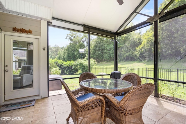 21 Heathrow Ave, Bluffton, SC 29910 - sunroom featuring healthy amount of natural light, a ceiling fan, lofted ceiling, and outdoor dining space