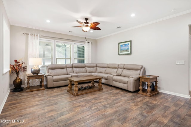 21 Heathrow Ave, Bluffton, SC 29910 - living area featuring ceiling fan, hardwood / wood-style flooring, recessed lighting, and crown molding
