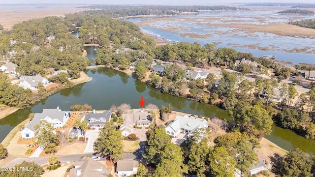 drone / aerial view featuring a water view