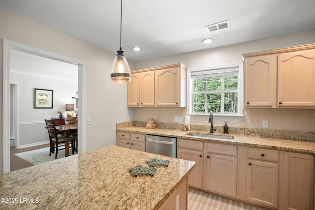 24 Thomas Sumter St, Beaufort, SC 29907 - kitchen with light brown cabinets, dishwasher, tasteful backsplash, and recessed lighting
