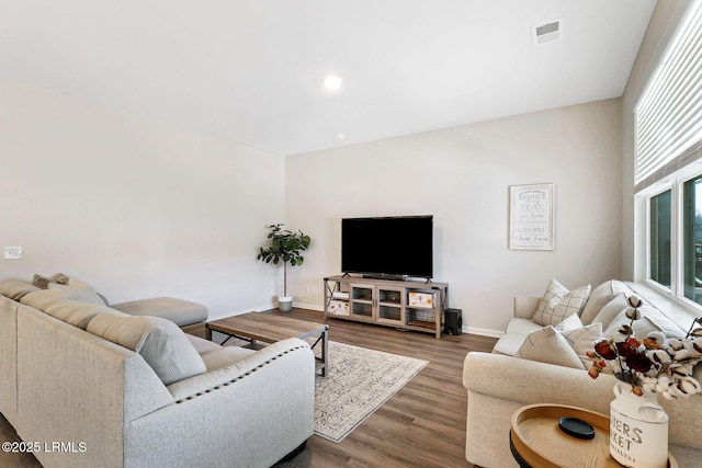 living room with dark wood-type flooring