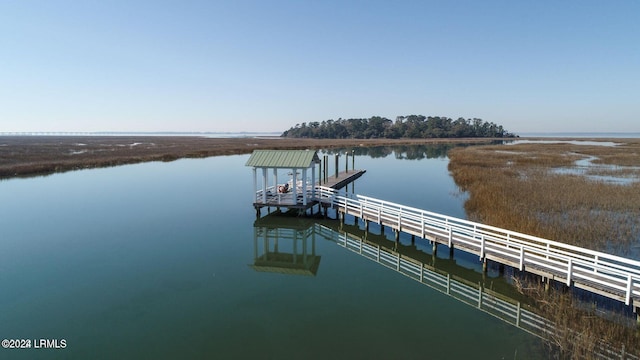 view of dock featuring a water view