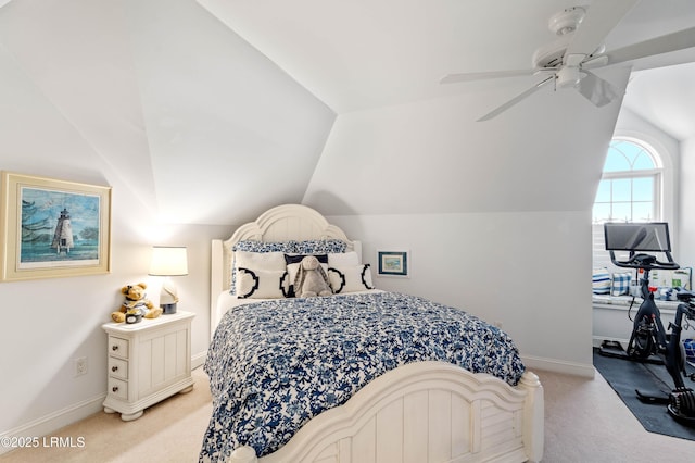 16 Island Creek Dr, Okatie, SC 29909 - bedroom with light colored carpet, vaulted ceiling, baseboards, and ceiling fan