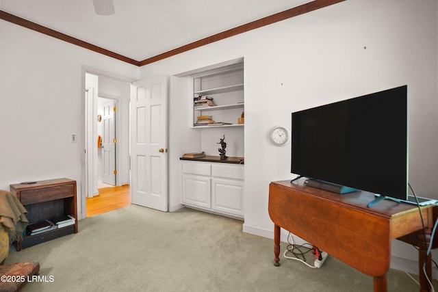 905 Gull Cv, Fripp Island, SC 29920 - office with light colored carpet, crown molding, and a ceiling fan
