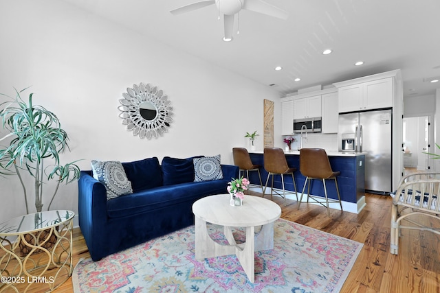 142 President St, Charleston, SC 29403 - living room featuring recessed lighting, wood finished floors, and ceiling fan