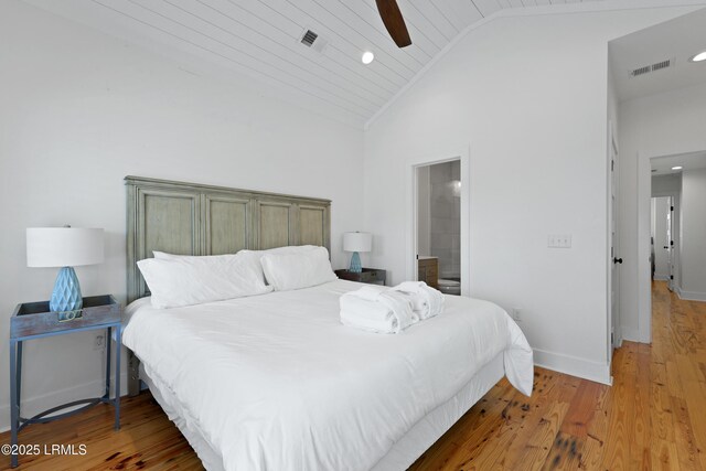 142 President St, Charleston, SC 29403 - bedroom featuring light wood finished floors, recessed lighting, high vaulted ceiling, baseboards, and ceiling fan